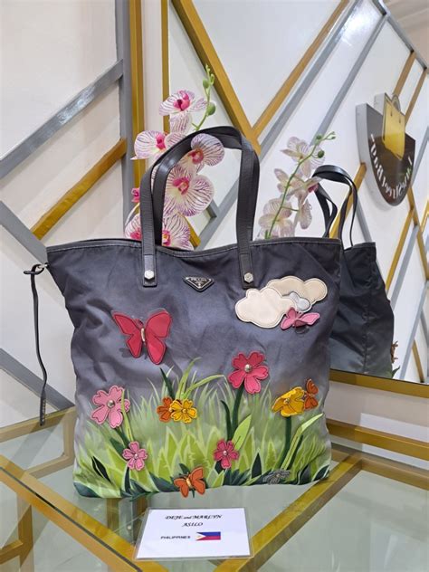 prada limited edition floral print nylon shopping tote fake